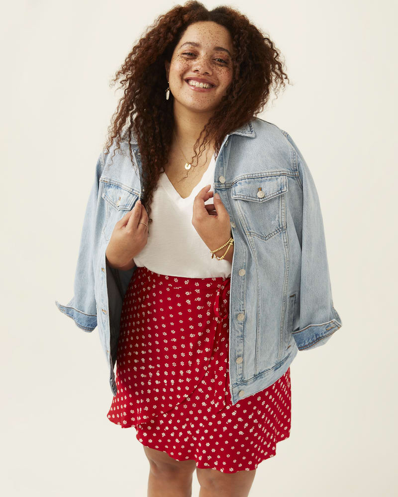 Plus size red denim skirt discount